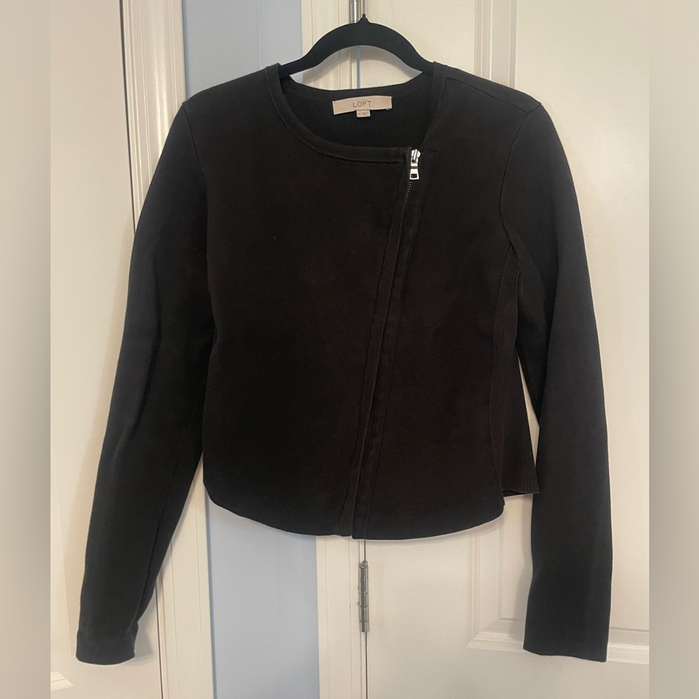 LOFT Black Blazer Asymmetrical Cotton Jacket